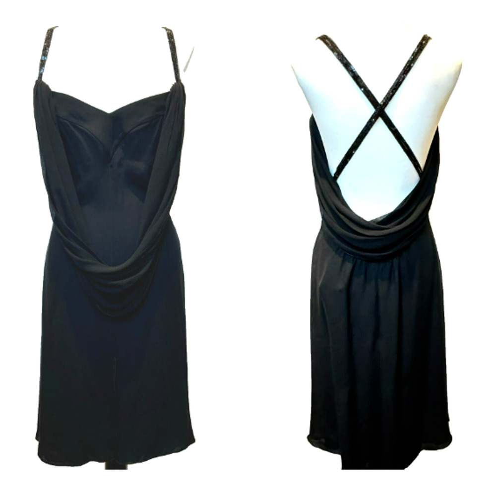 VALENTINO NWT $3720 Size‎ 10 Vintage Black Silk Dress Gown Strappy Sequin Drape